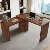 90" Modern L Shaped Desk in Walnut with 3 Drawers,360° Wood Rotating Desk,Executive Office Desk,Corner Desk,Office Study Workstation,for Home Office or Living Room