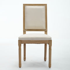 French Decor Chairs Set of 2, Louis Dining Chairs with Square Backrest and Exquisitely Carved Solid Wood Frame for Living Room, Kitchen, Restaurant,SW1879BG, Beige