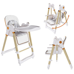 Convertible Baby High Chair to Rocker with 5-Point Harness, Foldable Infant Feeding Chair with Silent Locking Wheels & Removable 2-Tier Easy-Clean Tray for 6M-3Yrs (White)