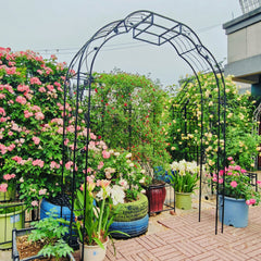 Metal Garden Arch W74.4'' x H98.4'' Garden Arbor Trellis Climbing Plants Support Rose Arch Outdoor Arch Black