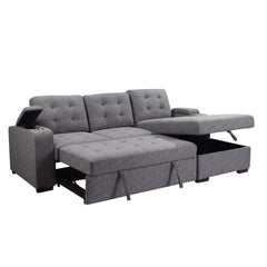 Living Room Tifted Sectional Sofa Lounger with Storage Chaise, Modern Convertible L-Shaped Sleeper Sofa Couch, Grey
