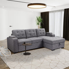 Living Room Tifted Sectional Sofa Lounger with Storage Chaise, Modern Convertible L-Shaped Sleeper Sofa Couch, Grey