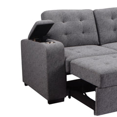 Living Room Tifted Sectional Sofa Lounger with Storage Chaise, Modern Convertible L-Shaped Sleeper Sofa Couch, Grey