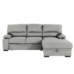 Luxurious Living Room Sectional Sofa Bed with Storage and Cupholders, Grey