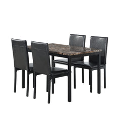 Furniture 5 Piece Metal Dinette Set with Faux Marble Top - Black,dinning set,table&4 chairs