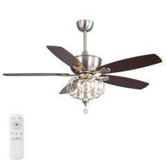 52" Sand Nickel Ceiling Fan with Crystal Shade - Reversible DC Motor, 1/4/8H Timer, 3-Light E12 Base (Bulbs Not Included)