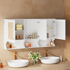 55 Inch Mirror Medicine Cabinet with Open Shelves, Wall Mounted Home Storage with Doors & Mirror, Adjustable Shelf, Bathroom Storage Cabinet over Toilet