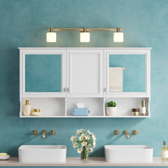 55 Inch Mirror Medicine Cabinet with Open Shelves, Wall Mounted Home Storage with Doors & Mirror, Adjustable Shelf, Bathroom Storage Cabinet over Toilet