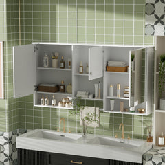 55 inch Wall-Mount 3-in-1 Mirror Cabinet with Adjustable Shelf, Soft-Closing Hinges, High-Quality MDF, for Bathroom Vanity, Living Room, Bedroom Storage Organizer