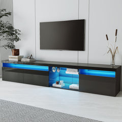 Unique Design TV Stand with 2 Glass Shelves, Ample Storage Space Media Console for TVs Up to 105", Versatile TV Cabinet with LED Color Changing Lights for Living Room, Black (OLD SKU: WF314584AAB)