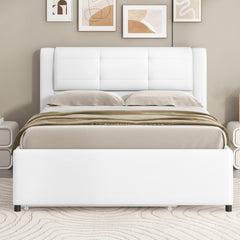 Full Size Upholstery platform bed with Trundle,Trundle can be flat or erected, Beige