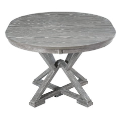 TREXM 5-Piece Retro Functional Dining Table Set Extendable Round Table and 4 Upholstered Chairs for Dining Room and Living Room (Grey)