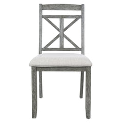 TREXM 5-Piece Retro Functional Dining Table Set Extendable Round Table and 4 Upholstered Chairs for Dining Room and Living Room (Grey)