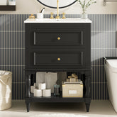 24'' Bathroom Vanity with Ceramic Sink, Bathroom Storage Cabinet with Open Shelf, Retro Design Bathroom Cabinet with 2 Drawers