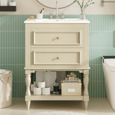 24'' Bathroom Vanity with Ceramic Sink, Bathroom Storage Cabinet with Open Shelf , Retro Design Bathroom Cabinet with 2 Drawers
