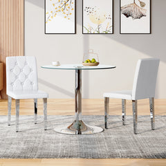 2-pack white PU dining chairs: ergonomic buckle backrest, 35 inches high, silver metal legs,Combines Comfort and Texture.Perfectly suitable for family dining rooms,hotel banquet halls,etc.