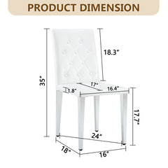 2-pack white PU dining chairs: ergonomic buckle backrest, 35 inches high, silver metal legs,Combines Comfort and Texture.Perfectly suitable for family dining rooms,hotel banquet halls,etc.