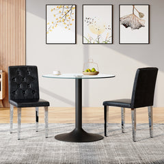 2-pack black PU dining chairs: ergonomic buckle backrest, 35 inches high, silver metal legs,Combines Comfort and Texture.Perfectly suitable for family dining rooms, hotel banquet halls,etc.