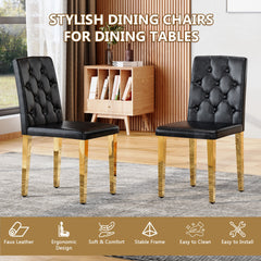 2-pack black PU dining chairs: ergonomic buckle backrest, 35 inches high, golden metal legs,Combines Comfort and Texture.Perfectly suitable for family dining rooms, hotel banquet halls,etc.