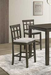 Beautiful Gray Cushioned Seats Upholstered Chair Counter Height 2Pc Dining Pub Height Chairs Slatted Back Dining Room Wooden Furniture