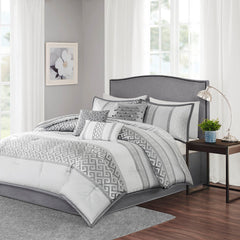7 Piece Comforter Set Grey Queen