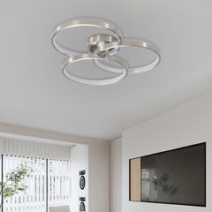 20" Modern LED Ceiling Light Fixture - Circular 3-Ring Design, Dimmable, Contemporary Brushed Nickel Finish for Living Room, Bedroom & Office