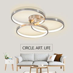 20" Modern LED Ceiling Light Fixture - Circular 3-Ring Design, Dimmable, Contemporary Brushed Nickel Finish for Living Room, Bedroom & Office