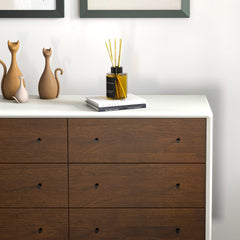 Mid Century Modern White Dresser 6 Drawer Storage Solution in Solid Wood, Dark Brown and White 33.1"H x 47.2"W x 15.7"D for Bedroom, Hallway, Entryway, Closet