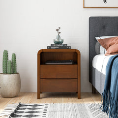 Lionel Mid Century Modern Solid Wood Nightstand 2-Drawer 23.6"H x 20.4"W x 15.7"D For Bedroom, Living Room
