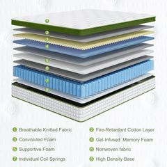 14 Inch King Size Hybrid Mattress in a Box with Gel Memory Foam and Pocket Springs, Pressure Relief & Motion Isolation, CertiPUR-Us Certified, Assembled in USA