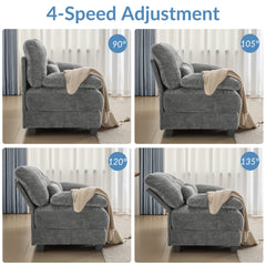 93" 3+1 Seater Sofa with Ottoman - 4-Position Adjustable Backrest, 350lb/Seat, Soft Chenille Fabric, 3 Throw Pillows, Easy Assembly