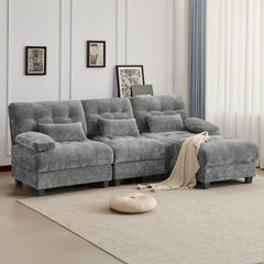 93" 3+1 Seater Sofa with Ottoman - 4-Position Adjustable Backrest, 350lb/Seat, Soft Chenille Fabric, 3 Throw Pillows, Easy Assembly