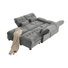 119" 4-Seater Sofa with 2 Ottomans - 4-Position Adjustable Backrest, 350lb/Seat, Soft Chenille Fabric, 4 Throw Pillows, Easy Assembly