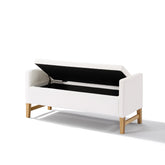 Upholstered Storage Ottoman, Wooden Legs, Ivory, Boucle