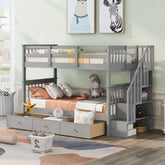 Stairway Twin-Over-Twin Bunk Bed with Three Drawers for Bedroom, Dorm - Gray(Old SKU: LT000309AAE)