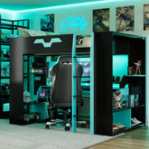 Full Size Wood Loft Bed with Power Outlet & USB/Type-C Ports, Integrated Cable Management, and RGB Light, Blue