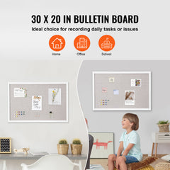 30"x20" White Cork Board with Linen Surface – Stylish Wall-Mounted Bulletin Board for Home, School, Office – Elegant & Functional Noticeboard