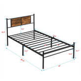 Twin XL Size metal bedframe,Headboard with wood panel decoration,black