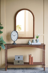 24x35.8" Arched Wall Mirror with Pine Wood Frame, Brown