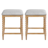 26''Counter Stools,Set of 2 with Upholstered Seat, Solid Acacia wood Frame, Foam-Padded Seat, Open Airy Design for Kitchen Island and Bar, Natural
