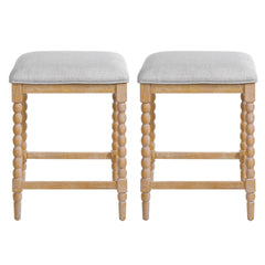 26''Counter Stools,Set of 2 with Upholstered Seat, Solid Acacia wood Frame, Foam-Padded Seat, Open Airy Design for Kitchen Island and Bar, Natural