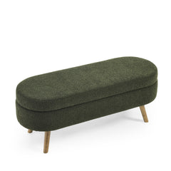 Ottoman Oval Storage Bench,Rubber Wood Legs, Green(43.5"x16"x16")