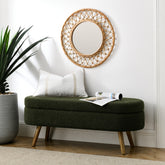 Ottoman Oval Storage Bench,Rubber Wood Legs, Green(43.5"x16"x16")