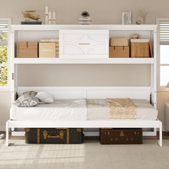 Twin Size Murphy Bed with Charging Station and a Drawer, White