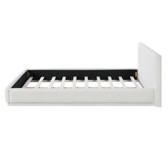 Soft and comfortable upholstered bed. Luxurious and cozy bedroom centerpiece, king size, white