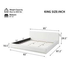 Soft and comfortable upholstered bed. Luxurious and cozy bedroom centerpiece, king size, white