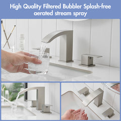 Bathroom Stainless Steel Faucets for Sink 3 Hole Brushed Nickel 8 inch Widespread Bathroom Sink Faucet Double Lever Handle Faucet Bathroom Vanity Faucet Basin Mixer Tap Faucet with Hose