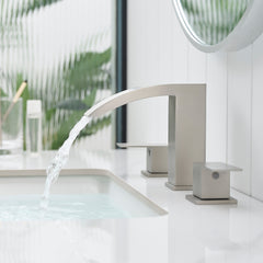 Bathroom Stainless Steel Faucets for Sink 3 Hole Brushed Nickel 8 inch Widespread Bathroom Sink Faucet Double Lever Handle Faucet Bathroom Vanity Faucet Basin Mixer Tap Faucet with Hose