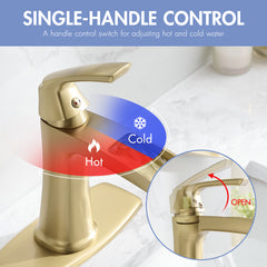 Brushed Gold Waterfall Bathroom Faucet with Pop-Up Drain and Deck Plate - Single Handle Bathroom Faucet