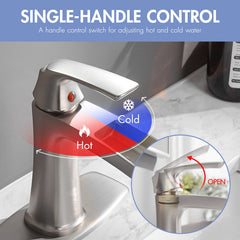 Brushed Nickel Waterfall Bathroom Faucet with Pop-Up Drain and Deck Plate - Single Handle Bathroom Faucet